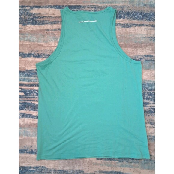MALIBU RUM Tank Top XL Mens Aqua Blue New Promo Shirt Beachy Palm Trees - Picture 2 of 5